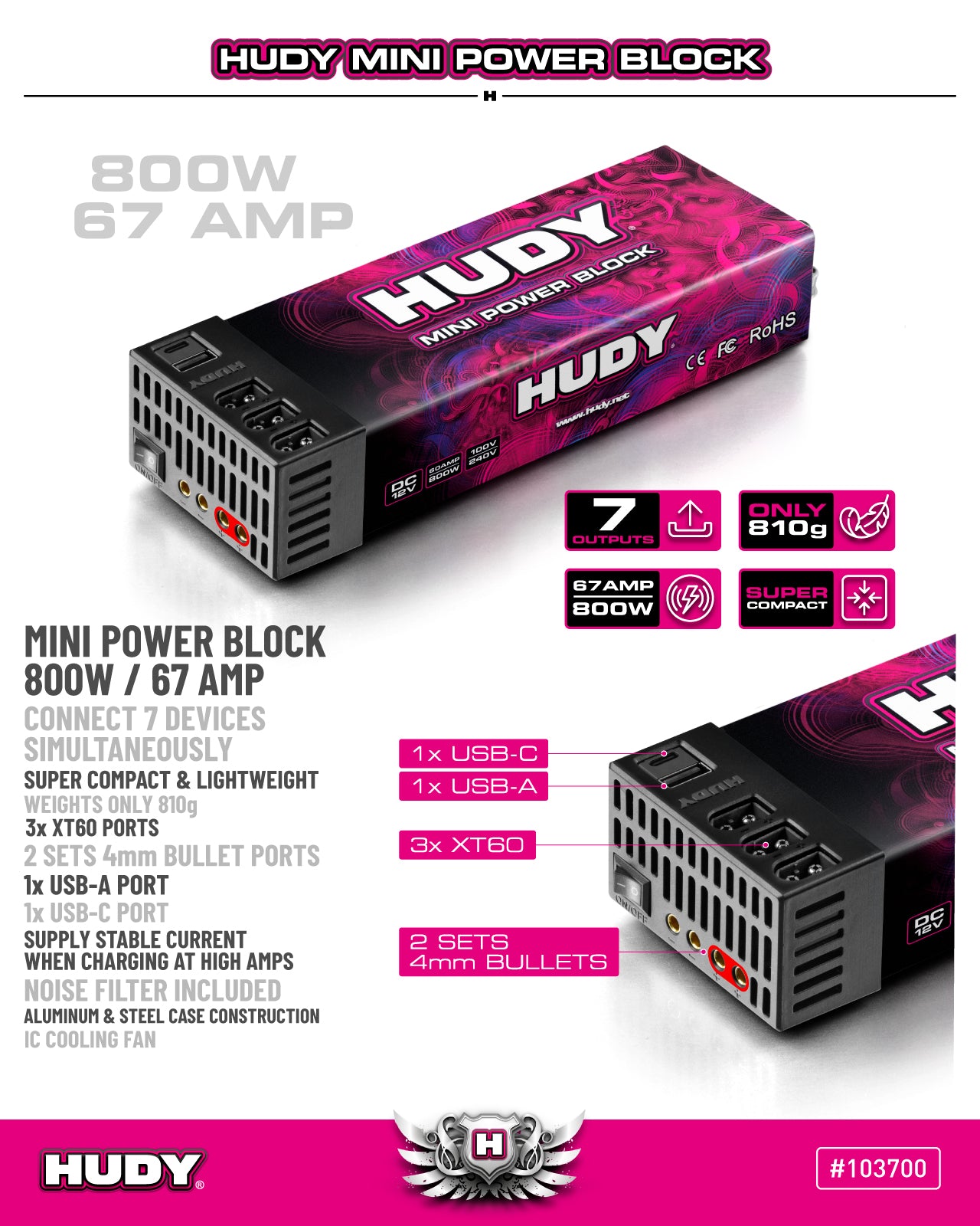 HUDY Mini Power Block 800W / 67 AMP - AU PLUG
