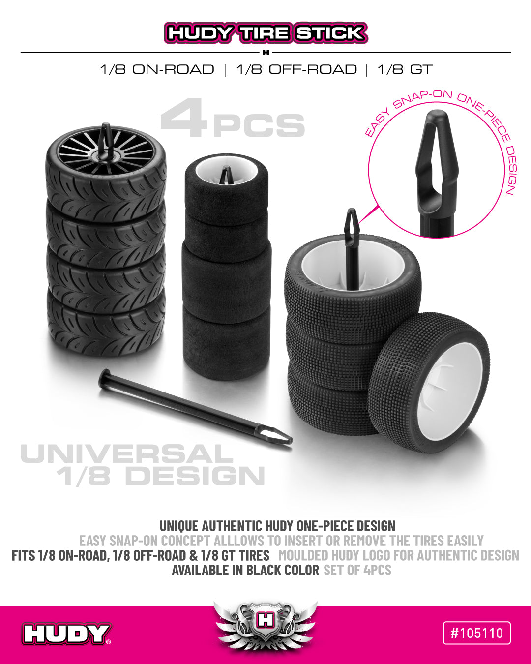 HUDY: TIRE STICK 1/8 ON-ROAD, 1/8 OFF-ROAD & 1/8 GT (4)
