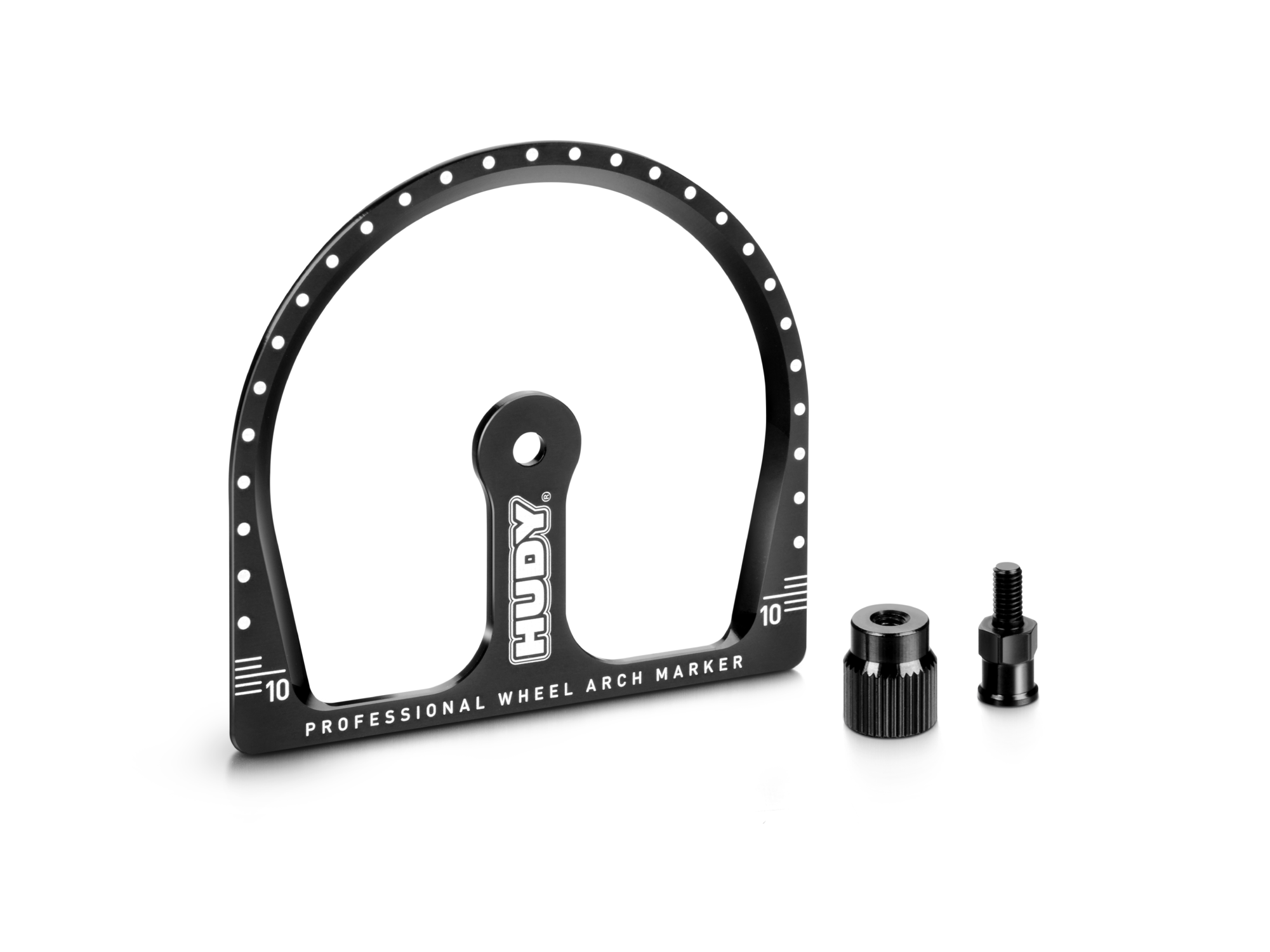 HUDY: PROFESSIONAL 1/10 TC WHEEL ARCH MARKER + WHEEL ADAPTER & NUT