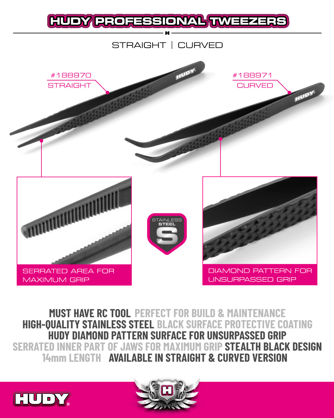 HUDY: PROFESSIONAL TWEEZERS STRAIGHT