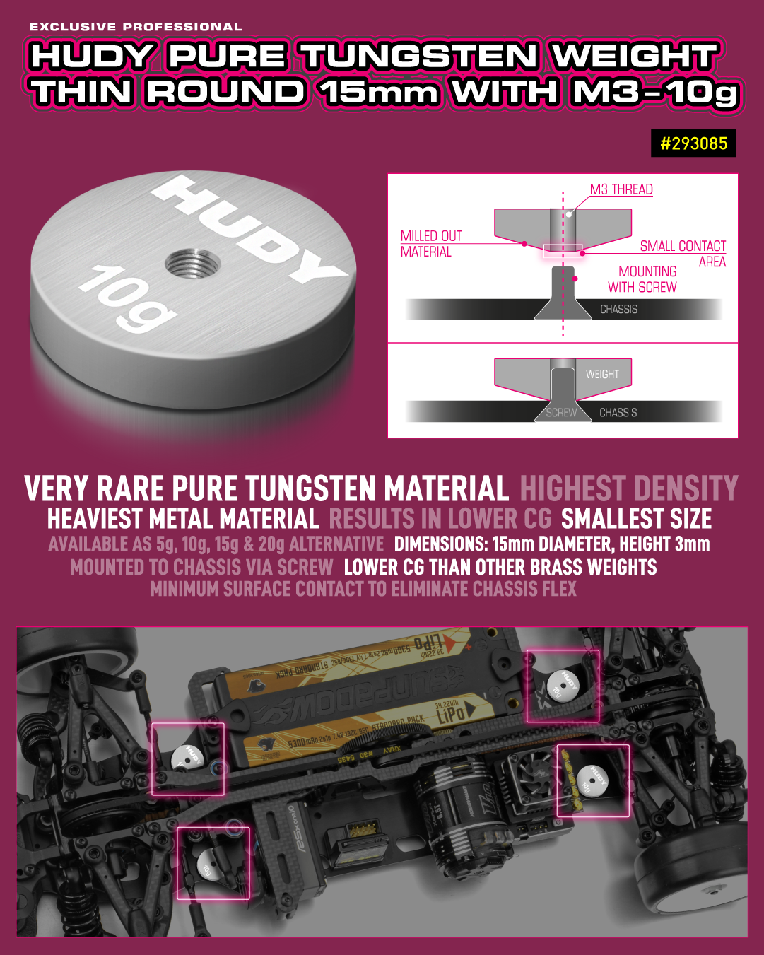 HUDY PURE TUNGSTEN WEIGHT THIN ROUND 15mm WITH M3 - 10g