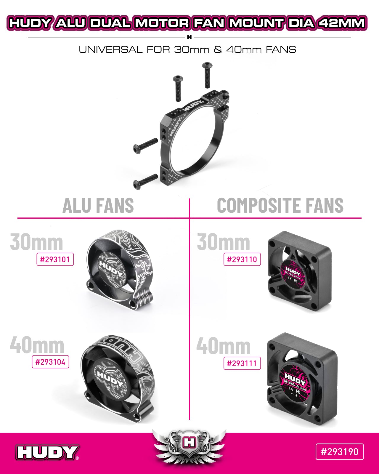 HUDY ALU DUAL MOTOR FAN MOUNT Dia 42mm (2×30mm / 2×40mm)
