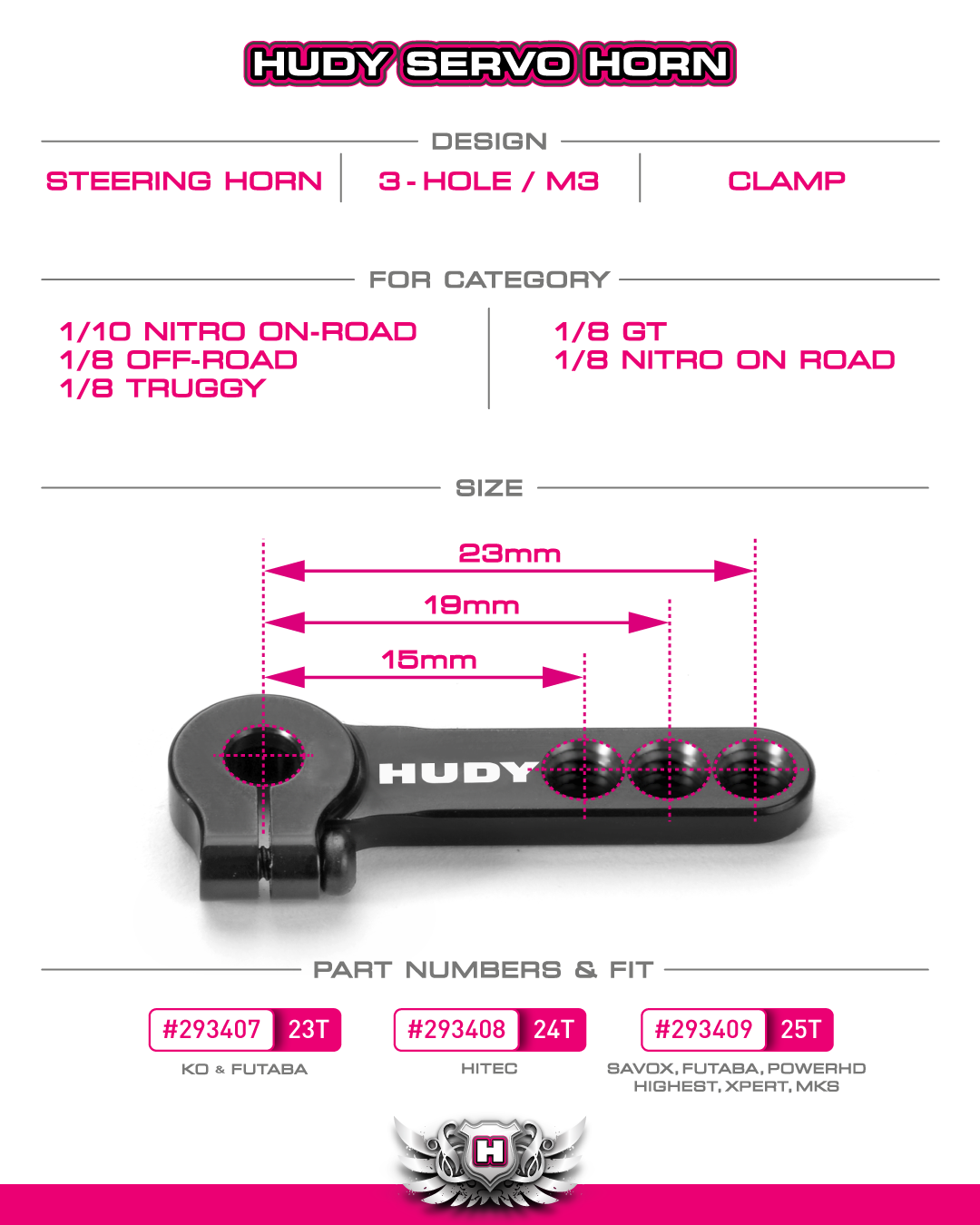 HUDY ALU CLAMP SERVO HORN - FUTABA, SAVÖX - 3-HOLE M3 - 25T