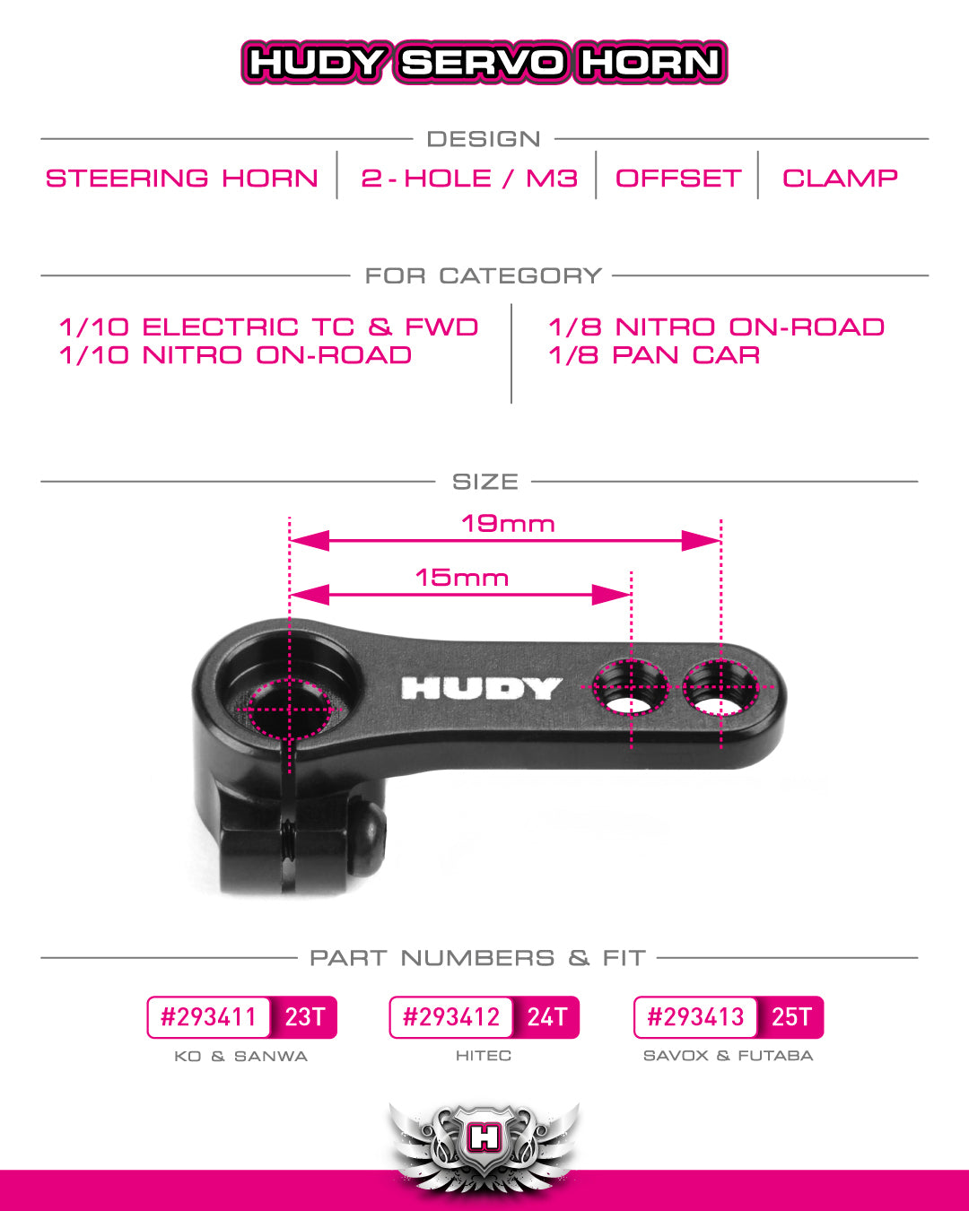 HUDY ALU CLAMP SERVO HORN - FUTABA, SAVÖX - OFFSET - 2-HOLE - M3 - 25T