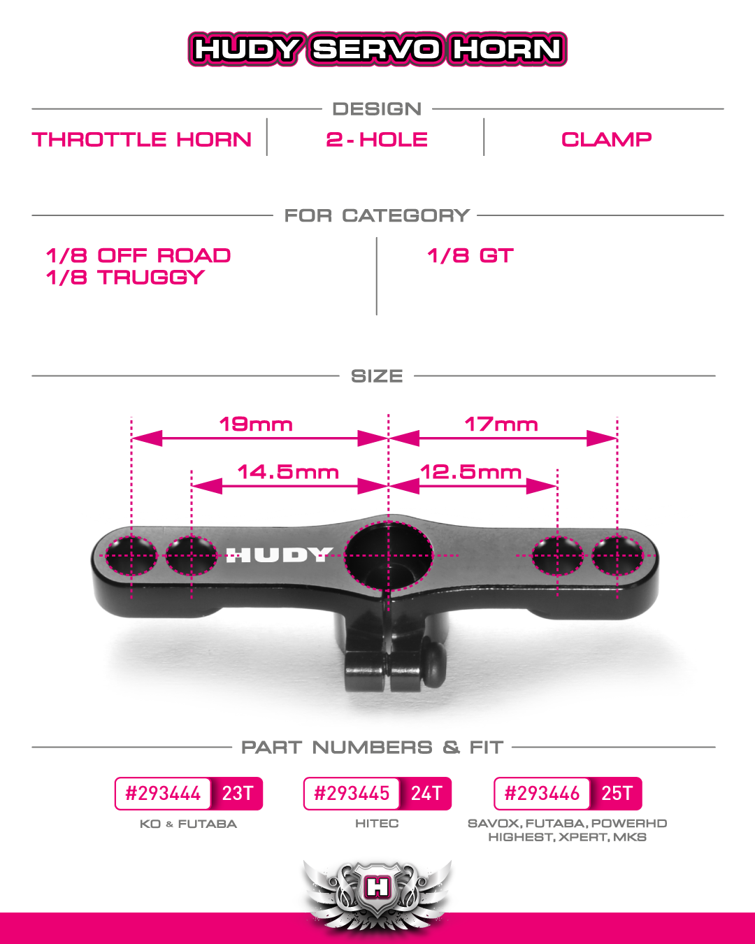 HUDY ALU CLAMP THROTTLE SERVO HORN - FUTABA, SAVÖX - 2-HOLE - 25T