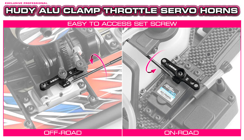 HUDY: ALU CLAMP THROTTLE SERVO HORN - FUTABA, SAVÖX - 2-HOLE M3 - 25T