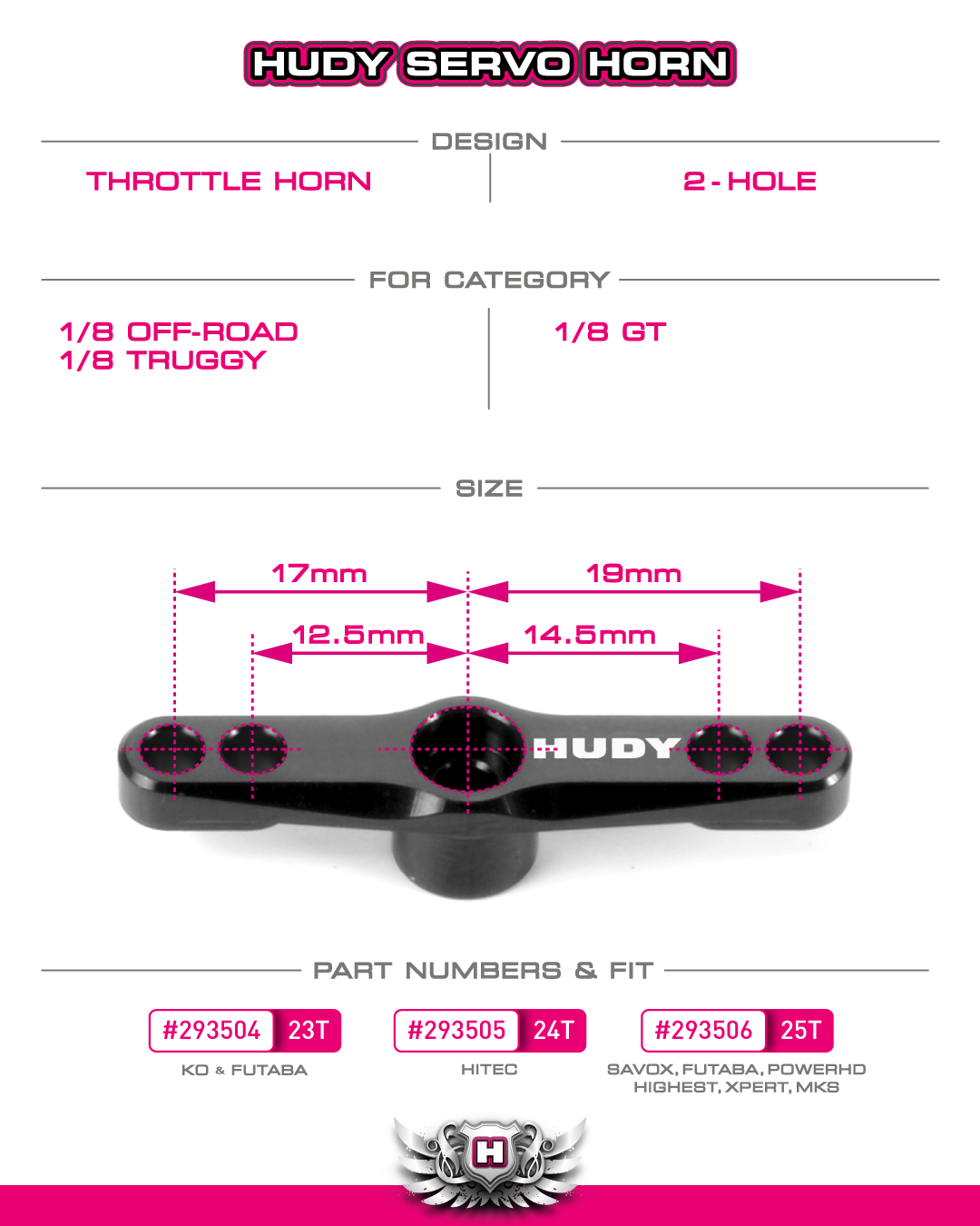 HUDY: ALU THROTTLE SERVO HORN - KO PROPO, SANWA - 2-HOLE - 23T