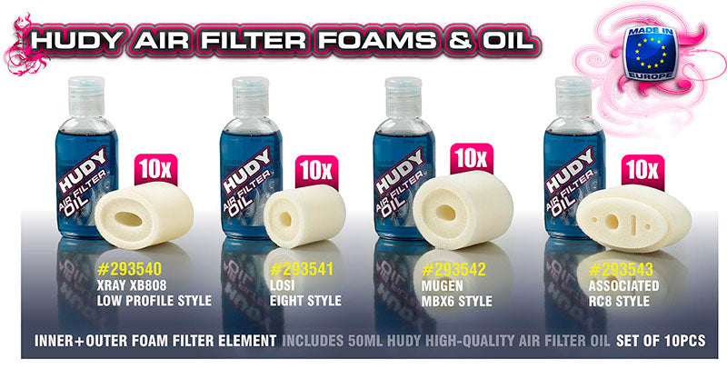 HUDY: AIR FILTER FOAM & OIL - XRAY XB8 LOW PROFILE (10)