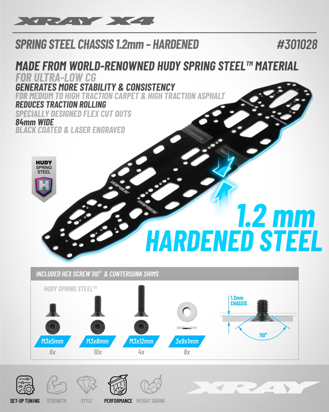 XRAY X4'26 SPRING STEEL CHASSIS 1.2MM - HARDENED