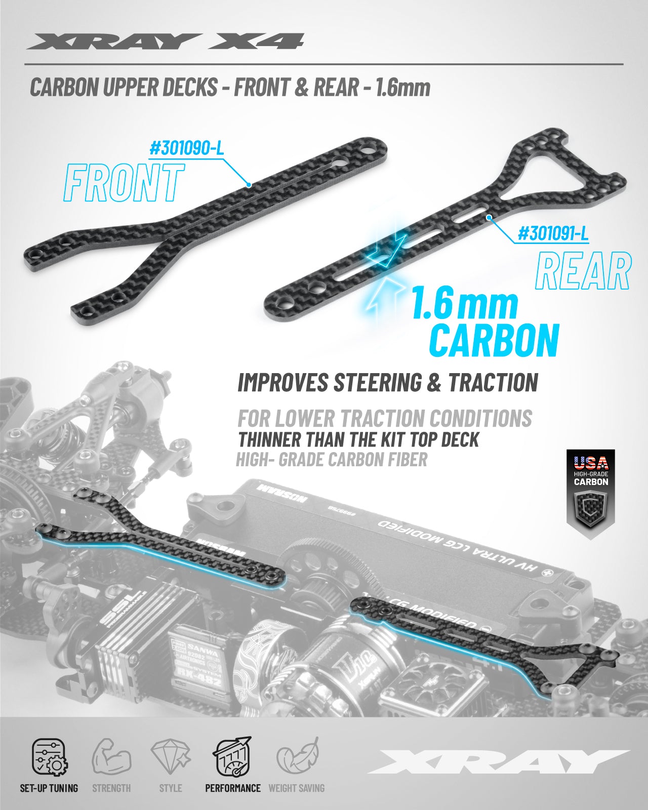 XRAY X4'26 CARBON UPPER DECK - SPLIT FRONT - OPEN - 1.6MM