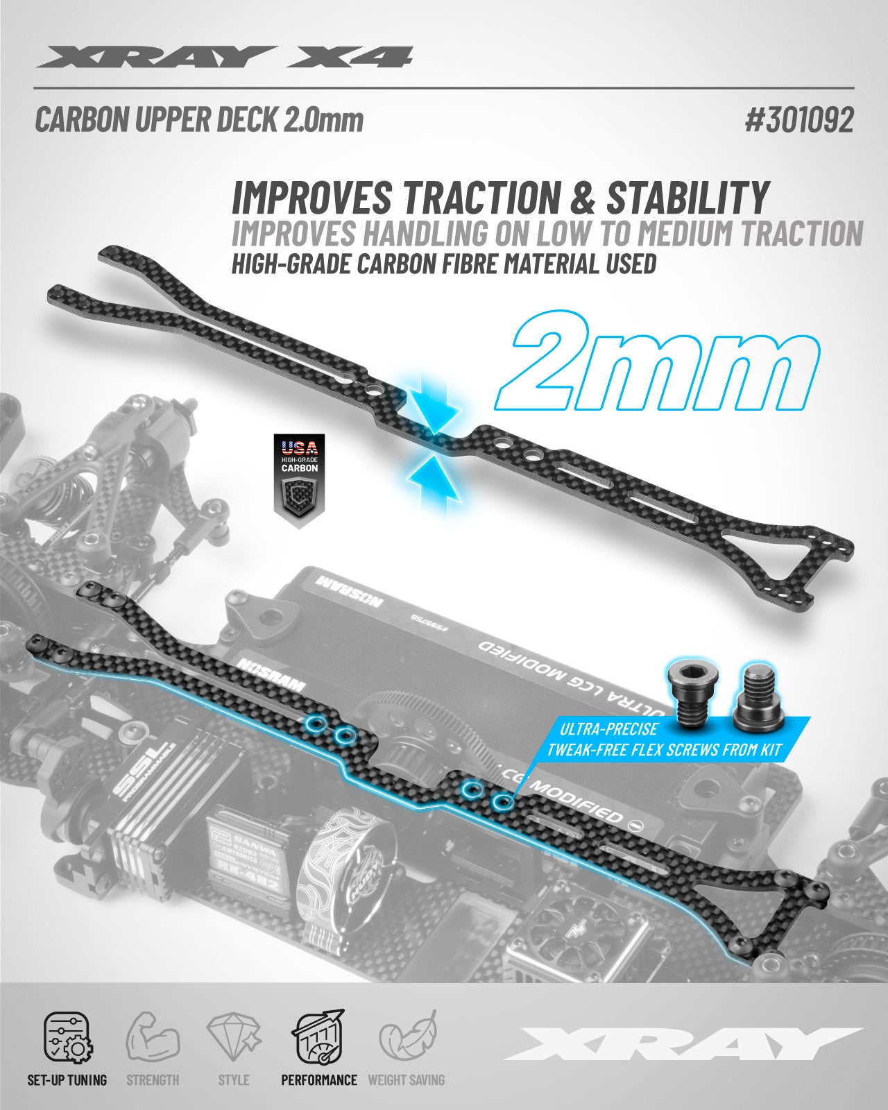 XRAY X4'26 GRAPHITE UPPER DECK 2.0MM