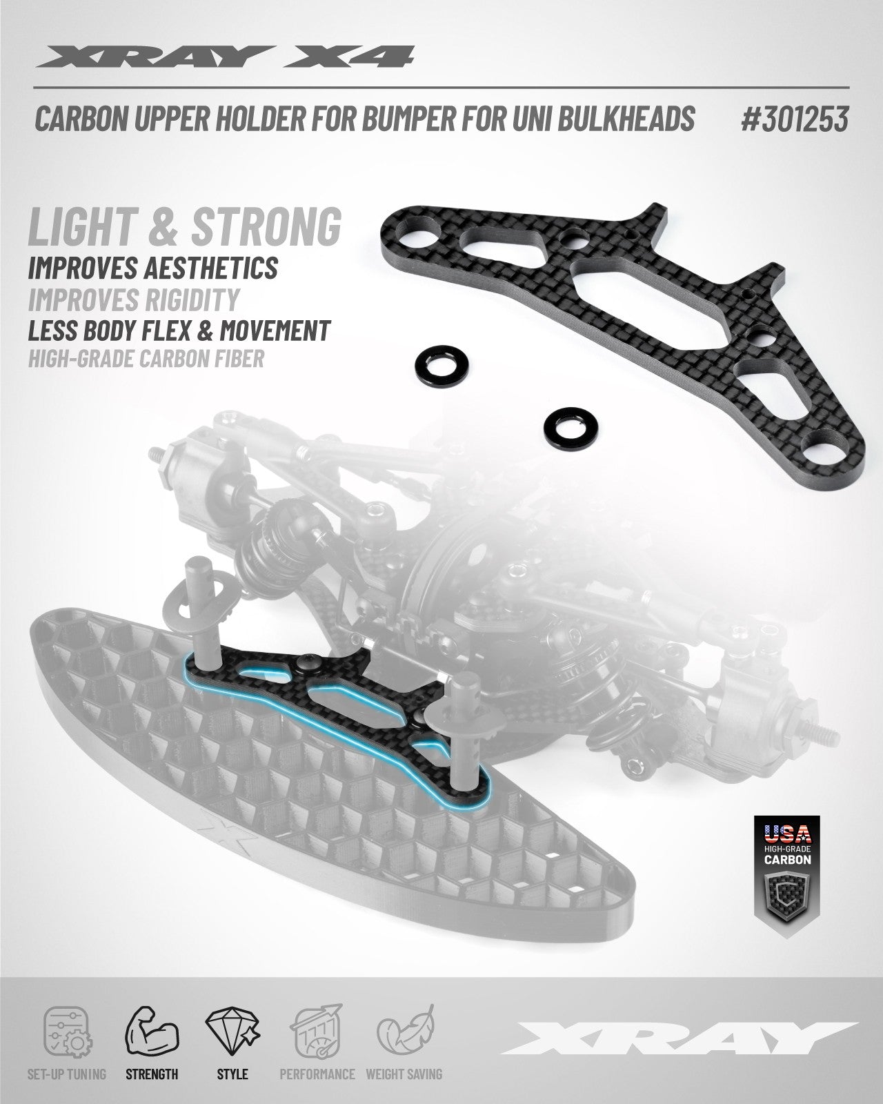 XRAY X4 CARBON UPPER HOLDER FOR BUMPER FOR UNI BULKHEADS
