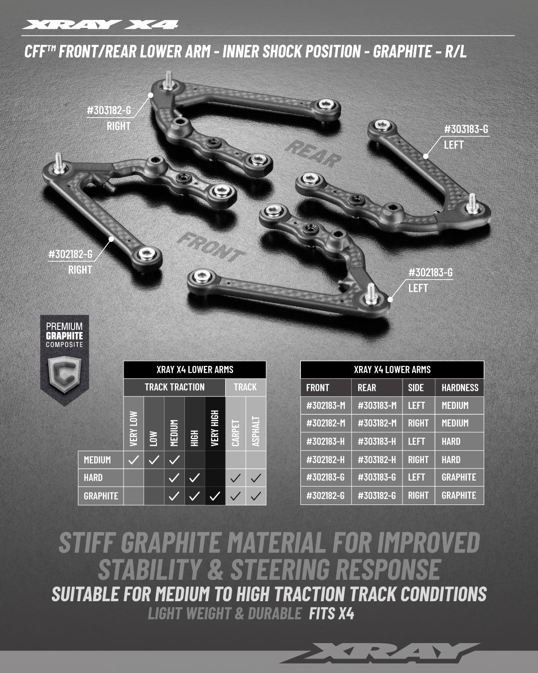 XRAY X4 CFF™ FRONT LOWER ARM - INNER SHOCK POSITION - GRAPHITE - RIGHT