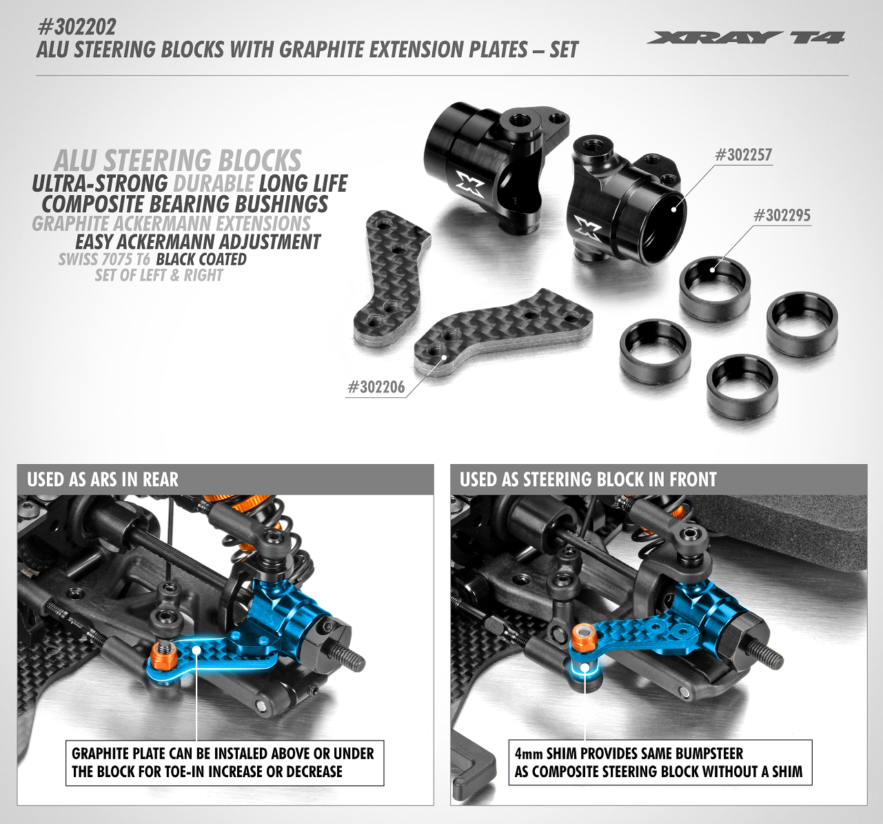 XRAY: ALU STEERING BLOCKS WITH GRAPHITE EXTENSION PLATES - SET