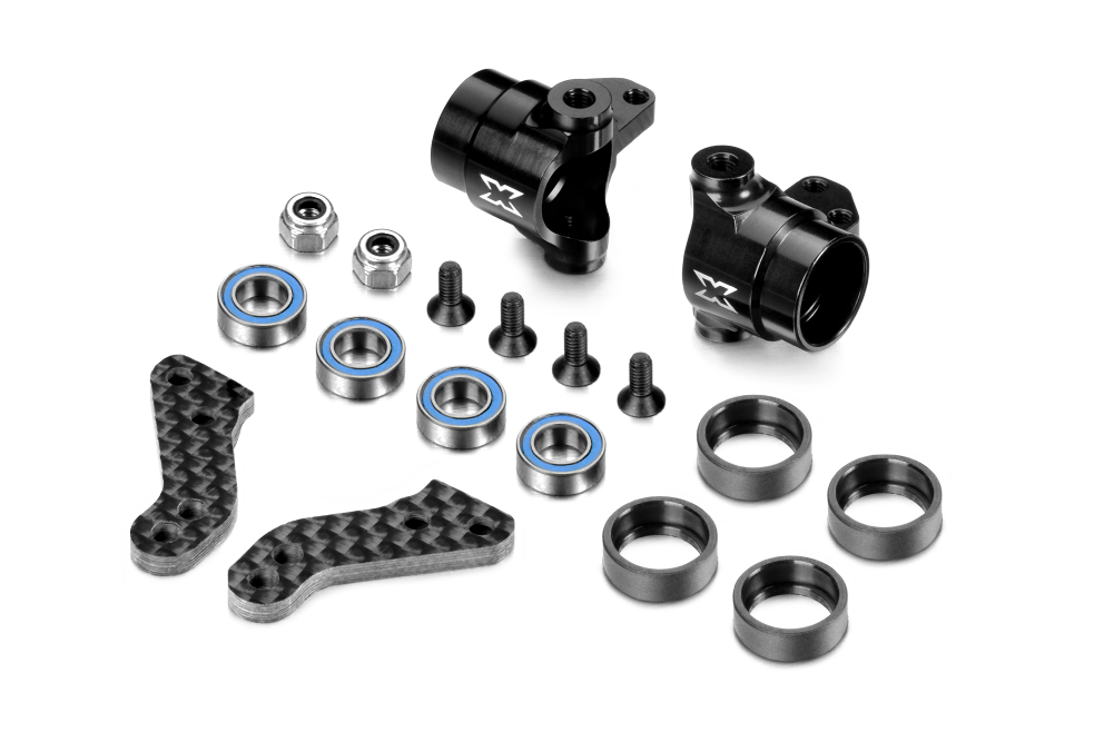 XRAY: ALU STEERING BLOCKS WITH GRAPHITE EXTENSION PLATES - SET