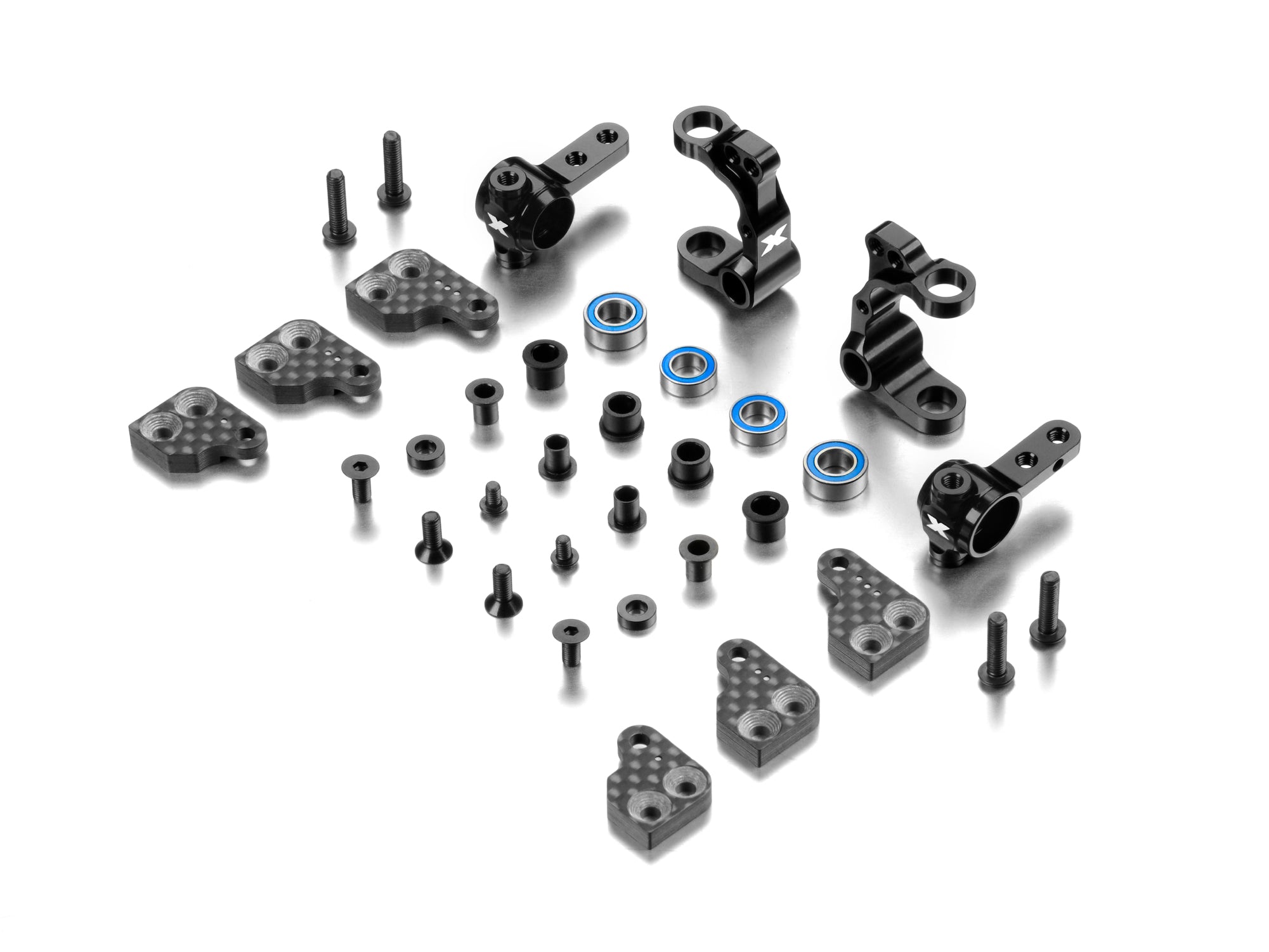 XRAY: ALU STEERING BLOCKS & C-HUBS WITH BACKSTOP - SET