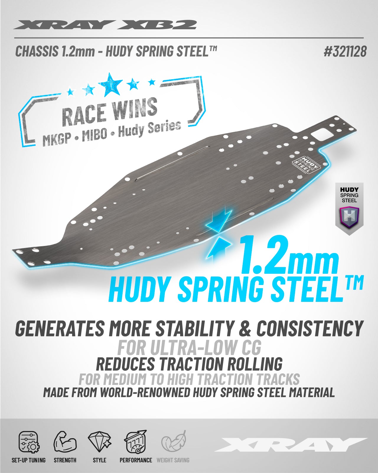 XRAY XB2'26 CHASSIS 1.2MM - HUDY SPRING STEEL™