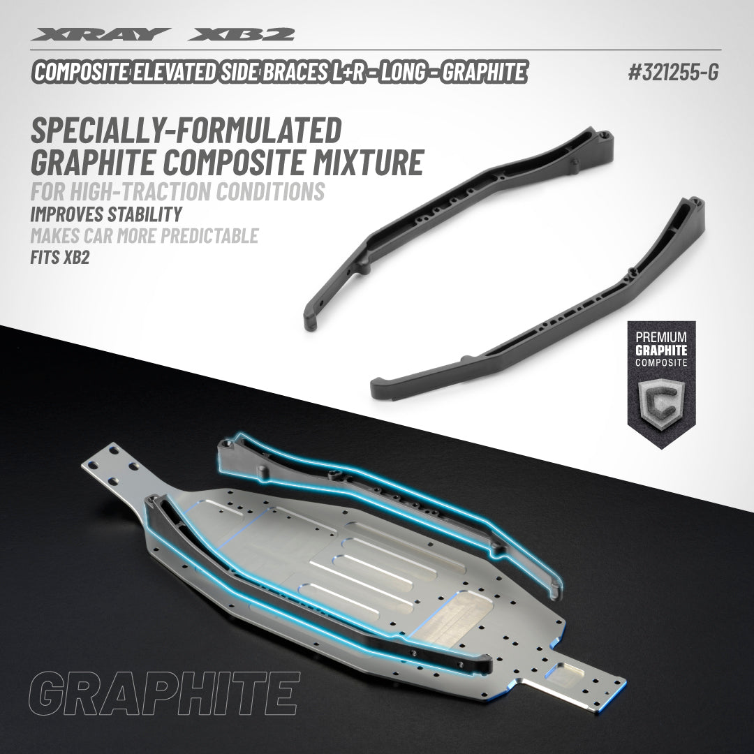 XRAY: COMPOSITE ELEVATED SIDE BRACES L+R - LONG - GRAPHITE