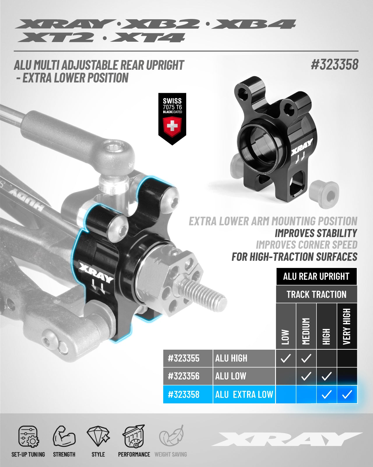 XRAY ALU MULTI ADJUSTABLE REAR UPRIGHT - EXTRA LOWER POSITION
