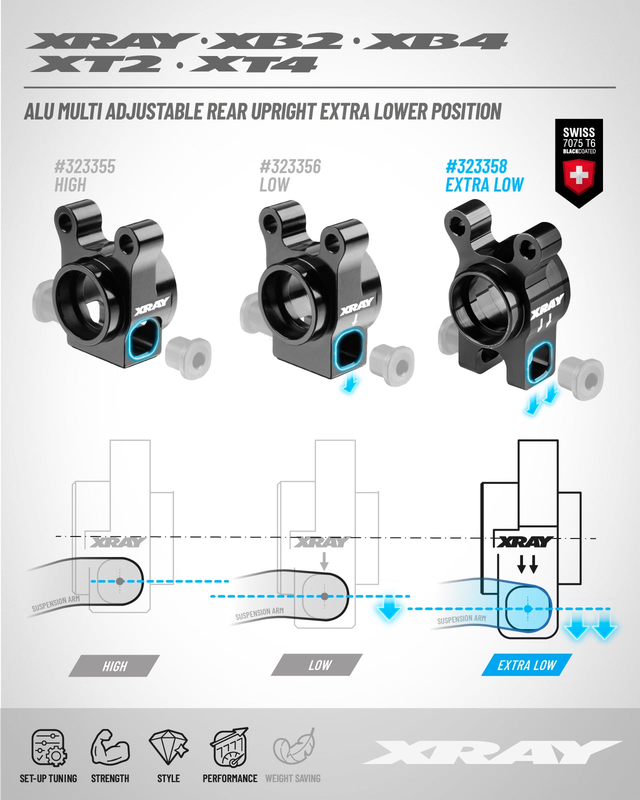 XRAY ALU MULTI ADJUSTABLE REAR UPRIGHT - EXTRA LOWER POSITION