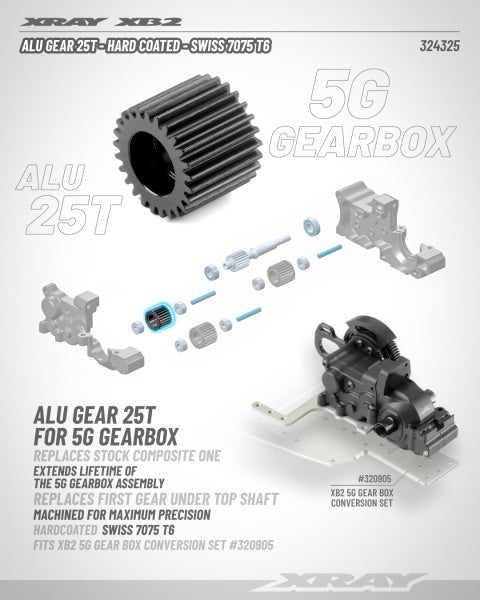 XRAY: ALU GEAR 25T - HARD COATED - SWISS 7075 T6