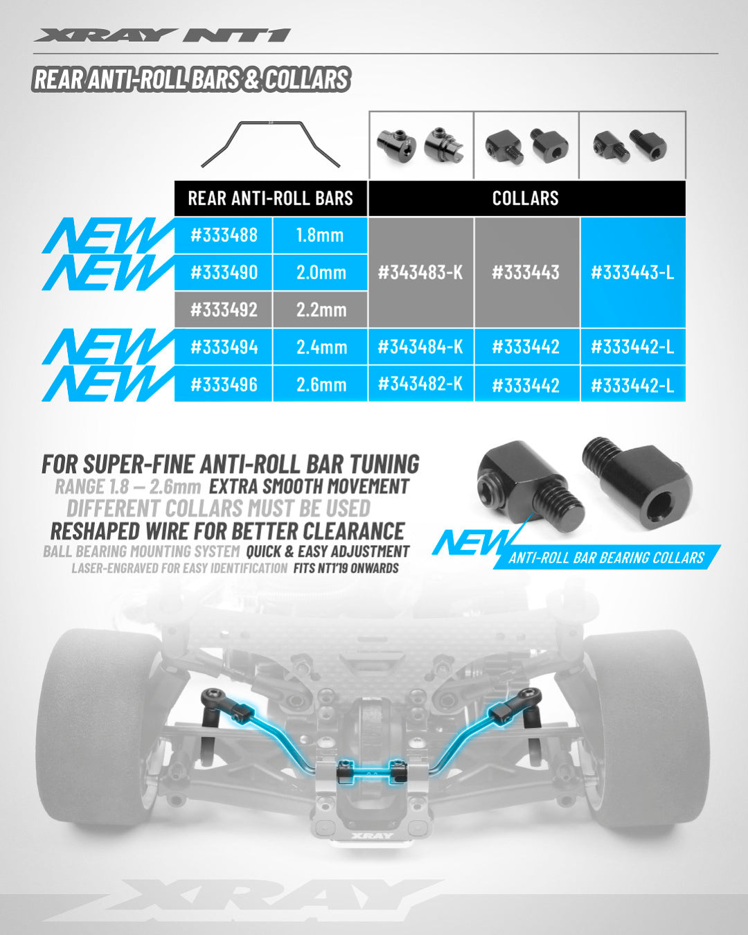 XRAY ANTI-ROLL BAR FOR BALL-BEARINGS - REAR 2.4MM