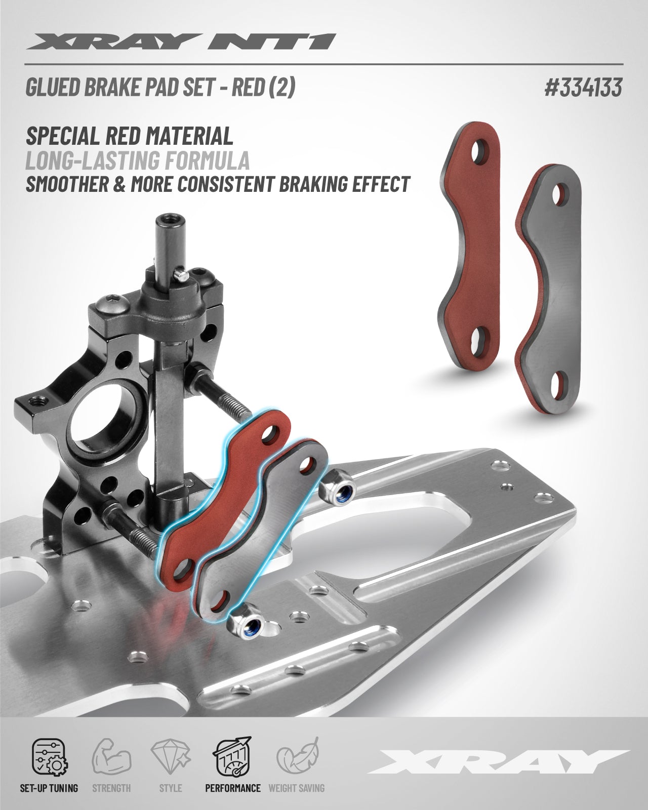 XRAY GLUED BRAKE PAD SET - RED (2)