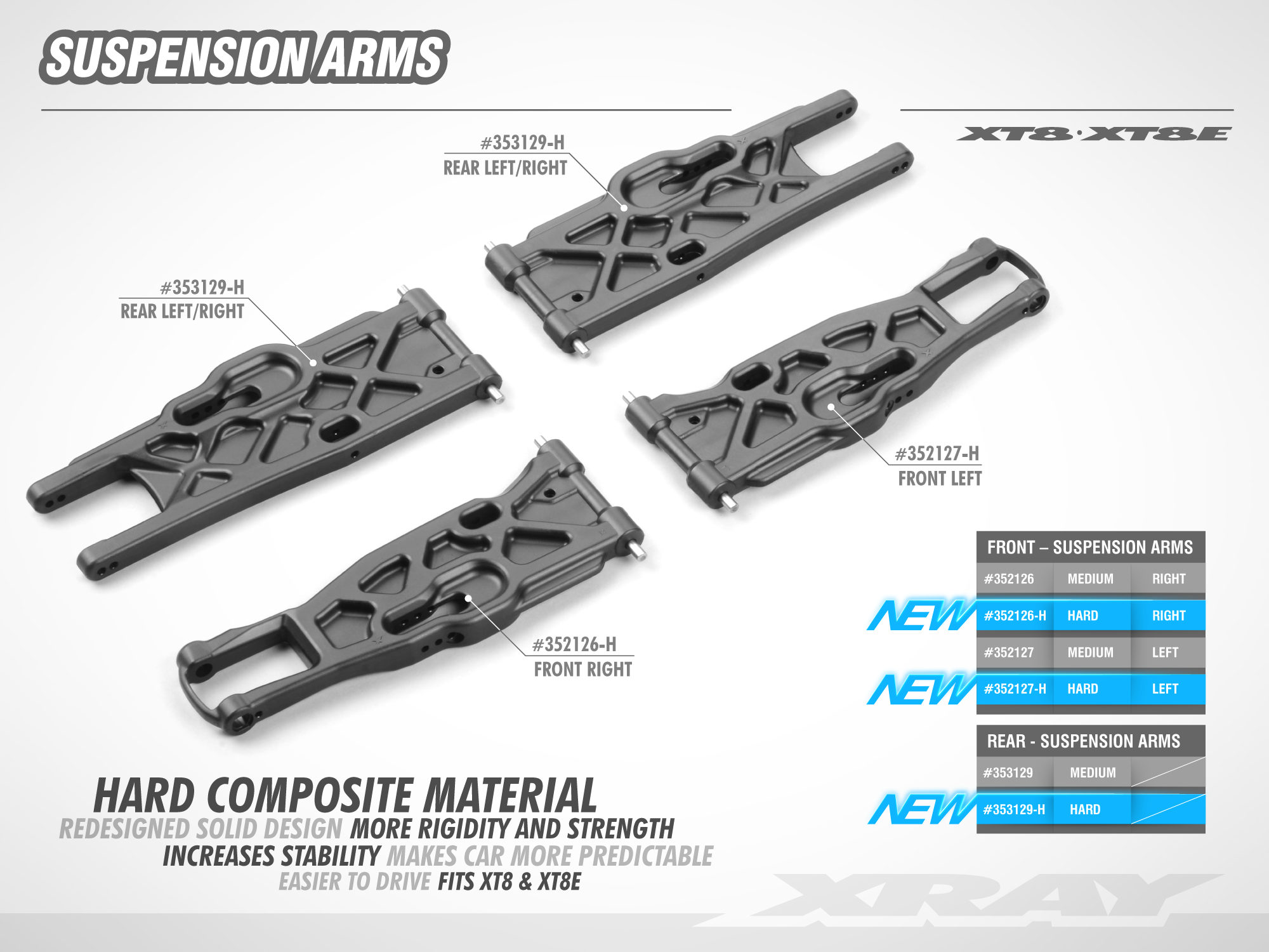 XRAY XT8 COMPOSITE SOLID FRONT LOWER SUSPENSION ARM RIGHT - HARD