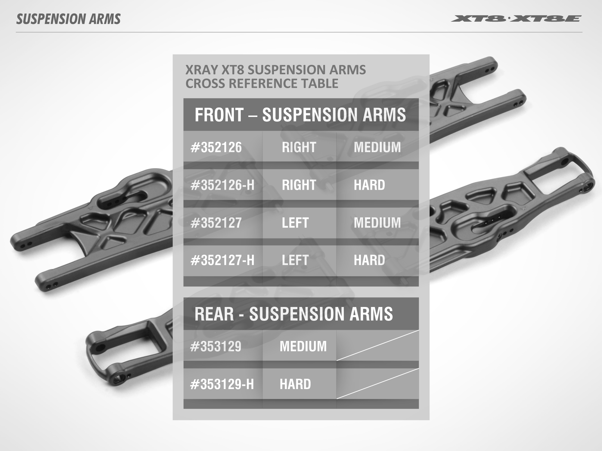 XRAY XT8 COMPOSITE SOLID FRONT LOWER SUSPENSION ARM RIGHT - HARD