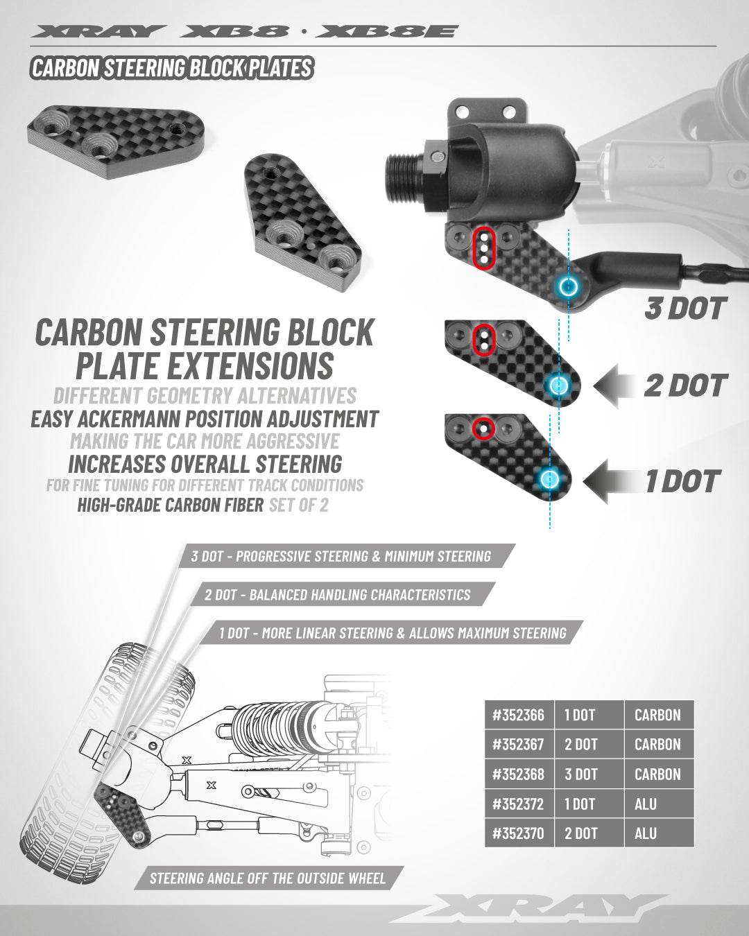 XRAY: XB8 CARBON STEERING PLATE - 2 DOTS (1+1)