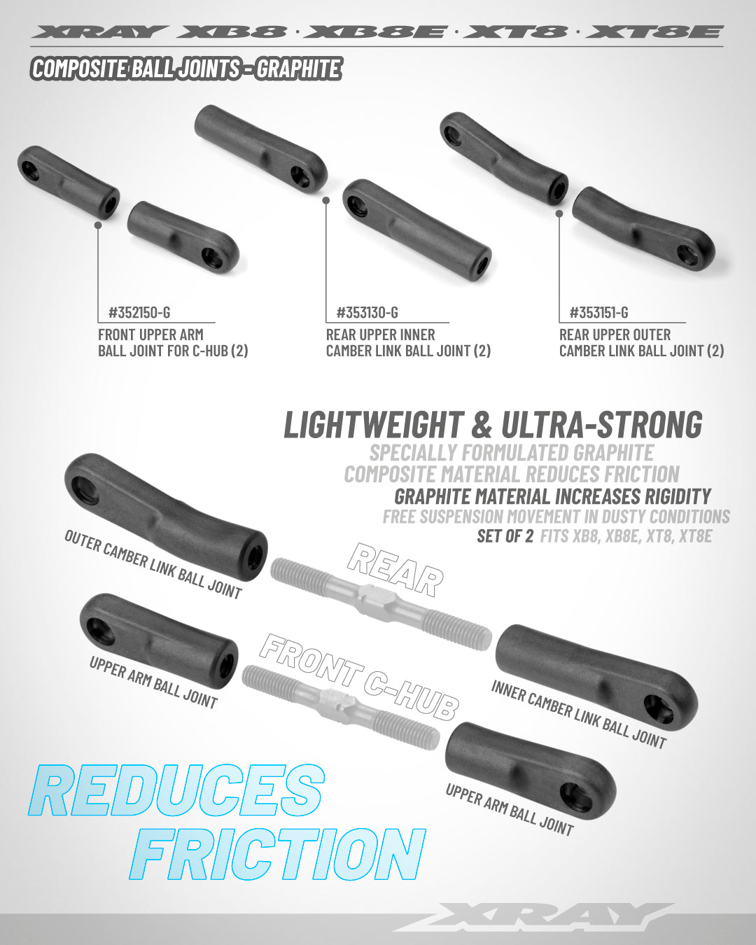 XRAY: REAR UPPER INNER CAMBER LINK BALL JOINT - GRAPHITE (2)