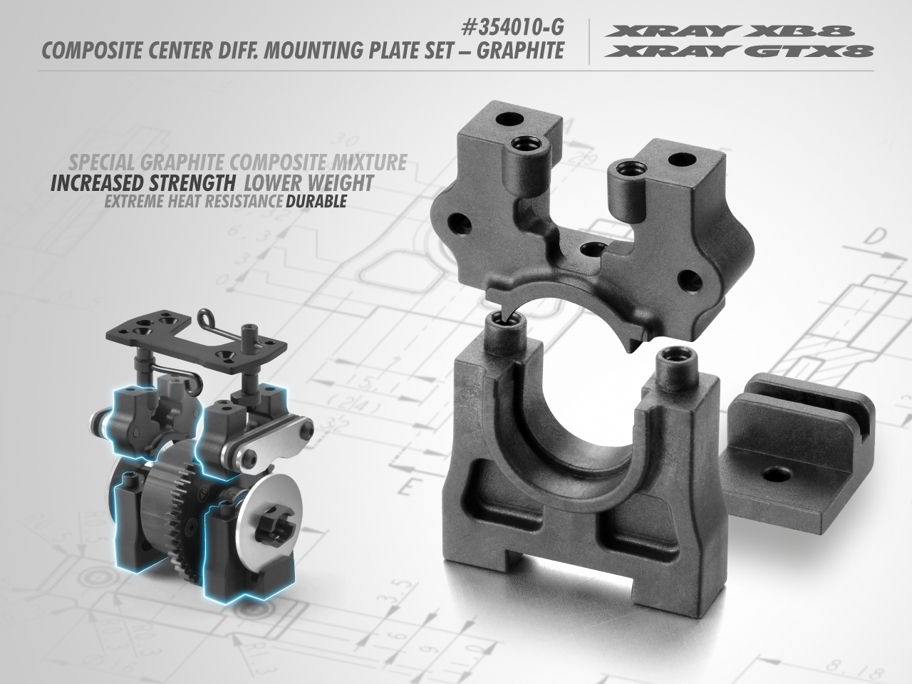 XRAY CENTER DIFF MOUNTING PLATE SET - GRAPHITE