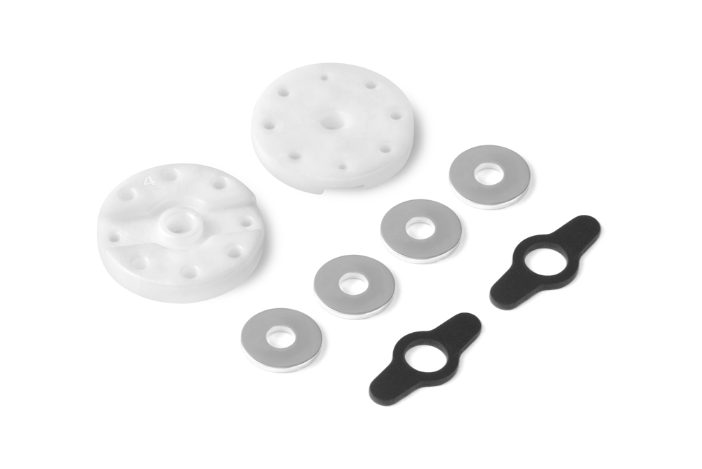 XRAY: 2-WAY FLOW DELRIN SHOCK PISTON 6-H. (1.4MM) & 2-H. (1.1MM) (2)