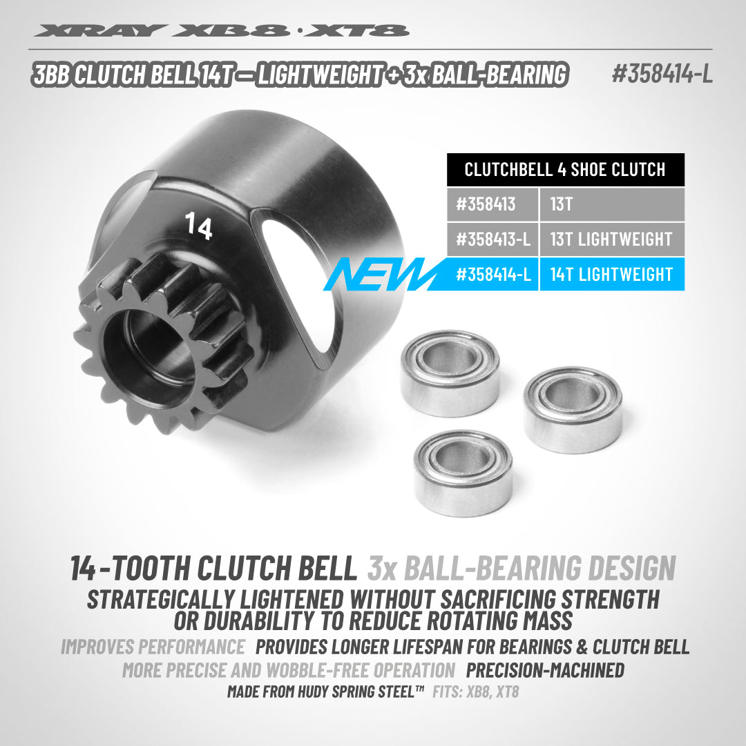 XRAY: 3BB CLUTCH BELL 14T - LIGHTWEIGHT + 3x BALL-BEARING