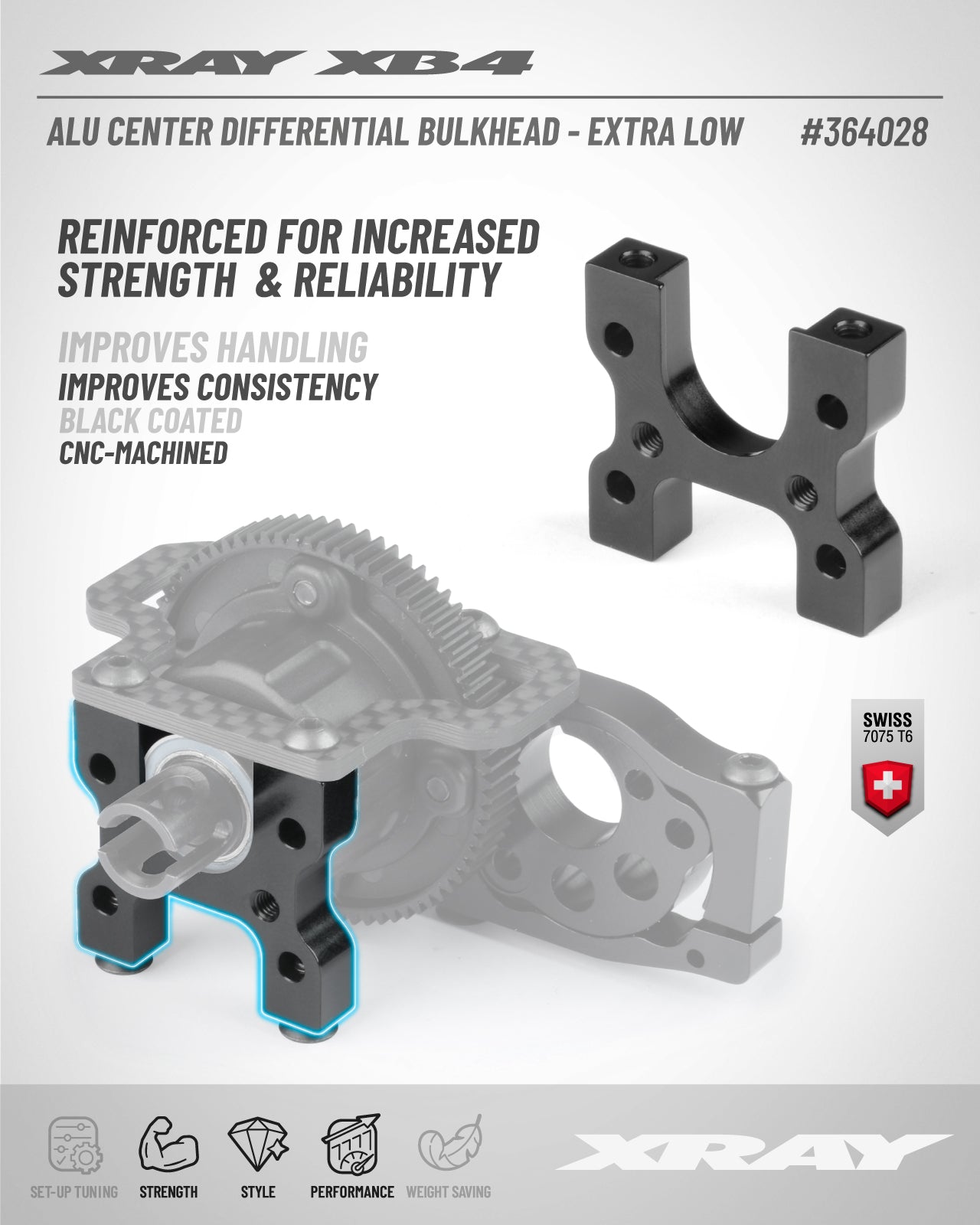 XRAY ALU CENTER DIFFERENTIAL BULKHEAD - EXTRA LOW - SWISS 7075 T6
