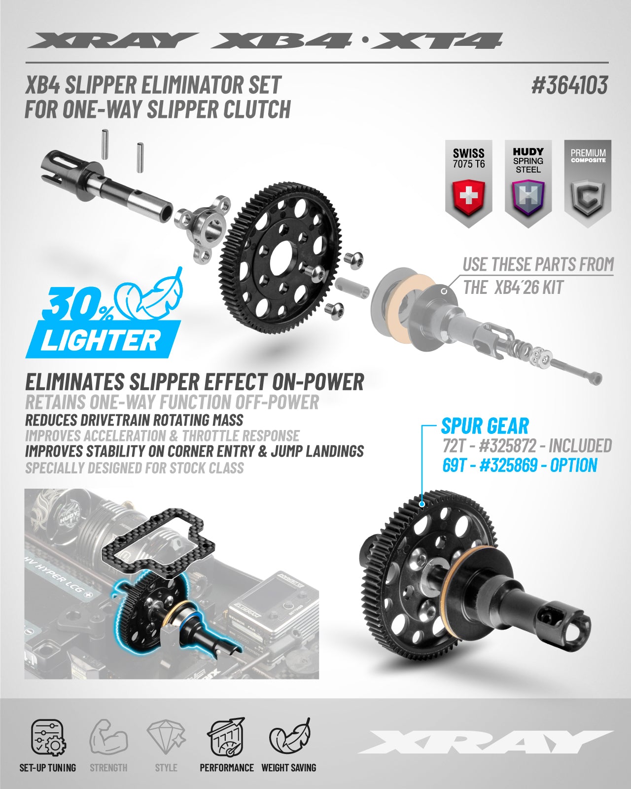 XRAY XB4 SLIPPER ELIMINATOR SET FOR ONE-WAY SLIPPER CLUTCH