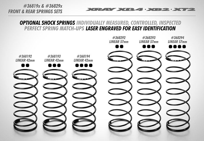 XRAY: REAR SPRING-SET L=57MM - 4 DOTS (2)