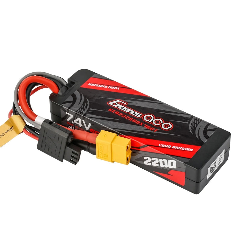 GENS ACE 2200mAh 2S 7.4V 60C Hardcase Lipo Battery with EC3 Plug