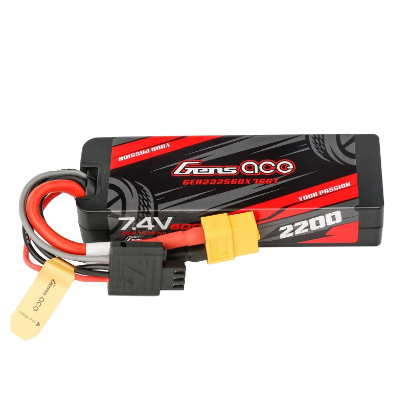 GENS ACE 2200mAh 2S 7.4V 60C Hardcase Lipo Battery with EC3 Plug