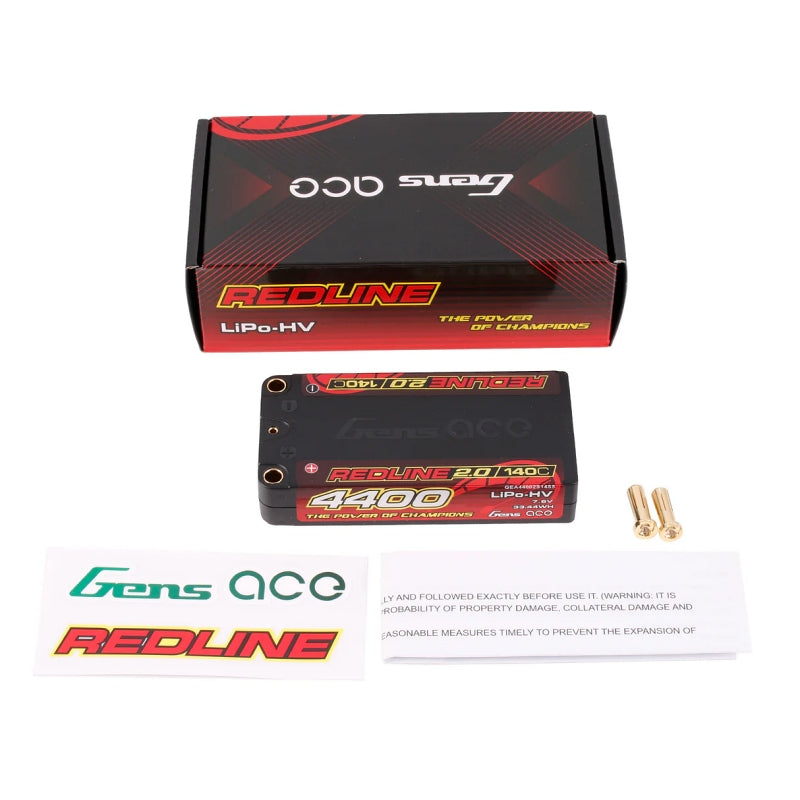 GENS ACE Redline 2.0 4400mAh 2S 7.6V 140C HardCase HV Shorty Lipo Battery