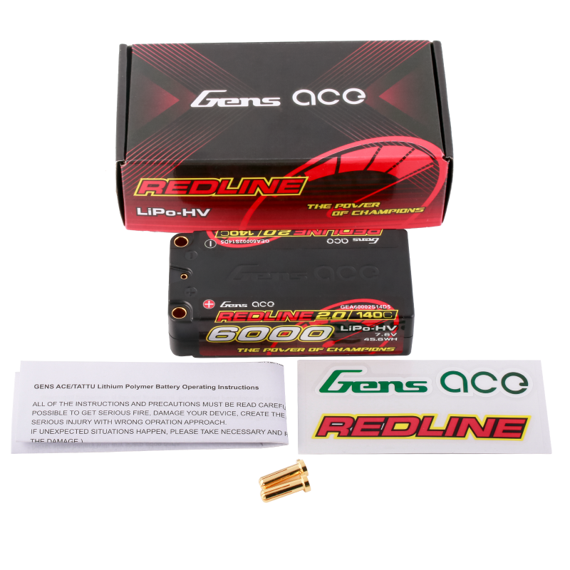 GENS ACE: Redline 2.0 6000mAh 2S 7.6V 140C HardCase HV Shorty Lipo