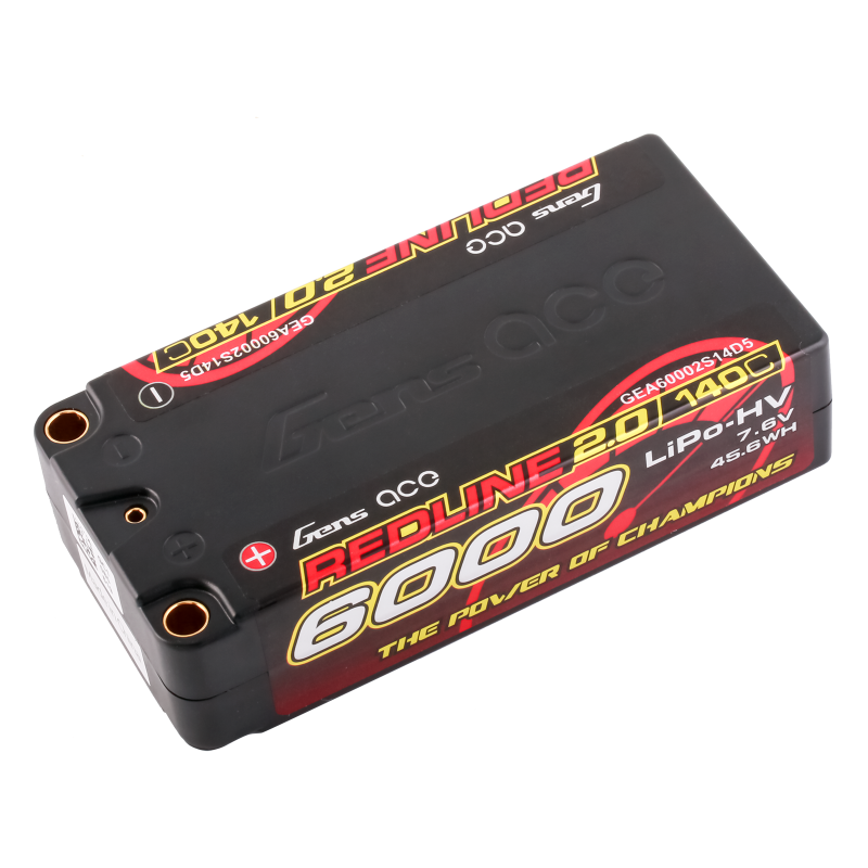 GENS ACE: Redline 2.0 6000mAh 2S 7.6V 140C HardCase HV Shorty Lipo