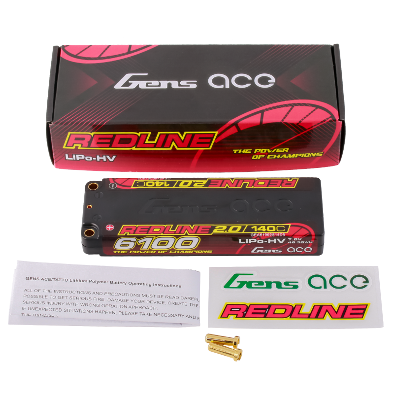 GENS ACE Redline 2.0 6100mAh 2S 7.6V 140C HardCase HV Lipo Battery