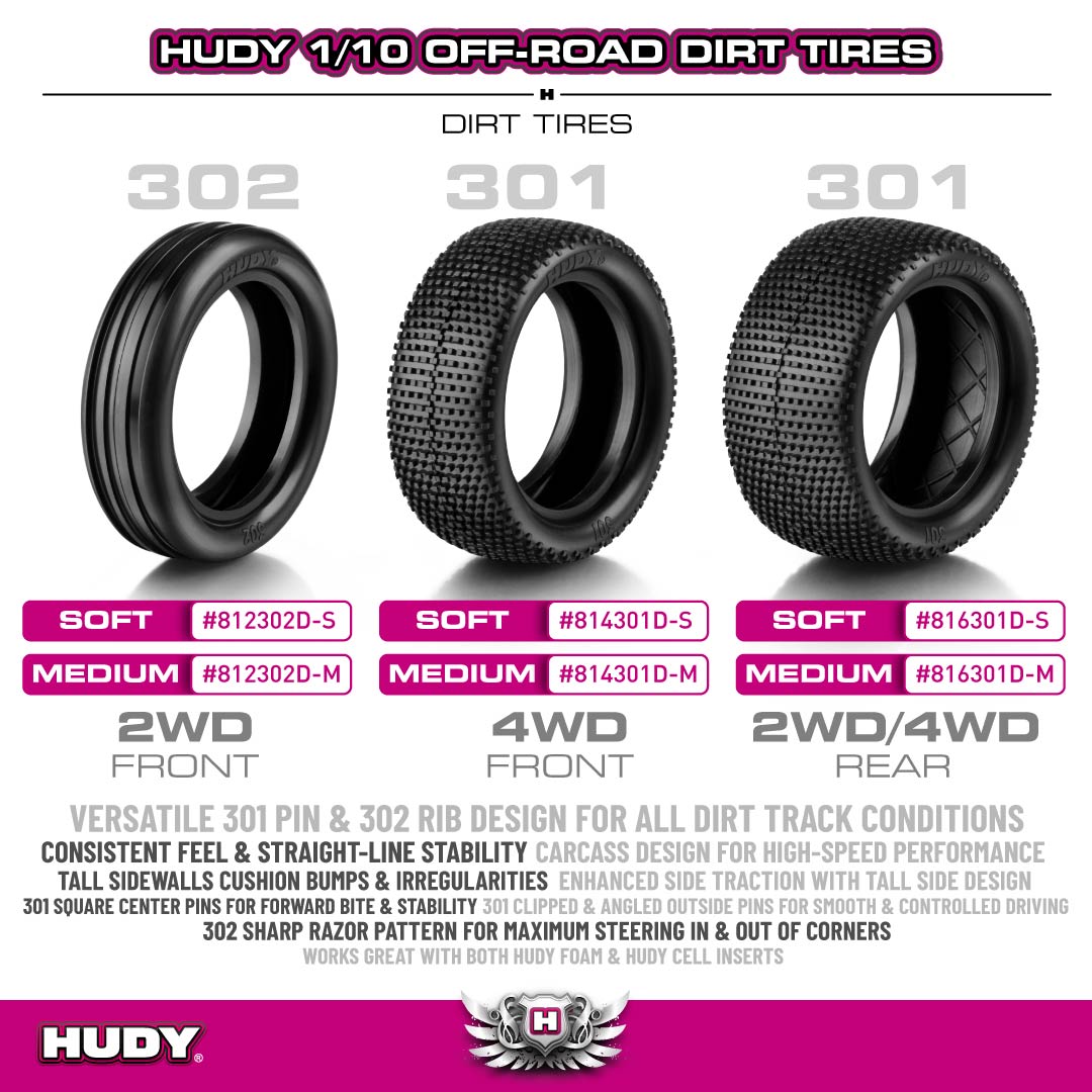 HUDY 1/10 OFF-ROAD TIRE 2WD FRONT DIRT - 302 - MEDIUM (2)
