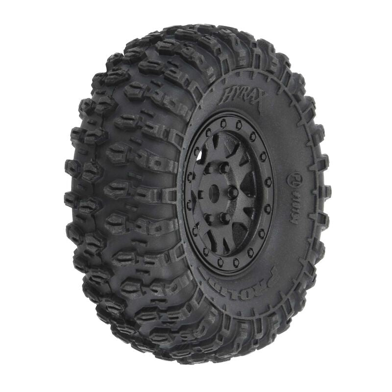 PRO-LINE: 1/24 Hyrax F/R 1.0" Tyres Mountd 7mm Blk Impulse (4) Fits SCX24