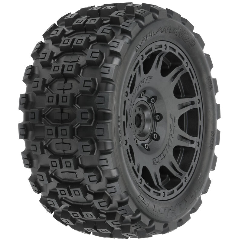 PRO-LINE: 1/6 Badlands MX57 Front/Rear 5.7” Tires Mounted on Raid 8x48 Removable 24mm Hex Wheels (2): Black
