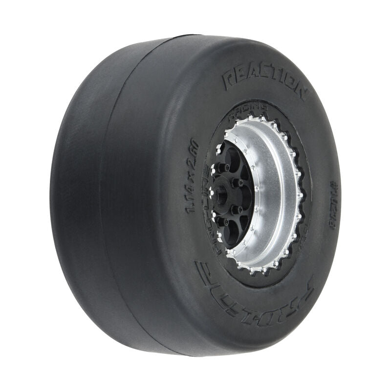 PRO-LINE: 1/16 Reaction Rr Tires MTD 7mm Blk/Sil:MiniDrag(2)