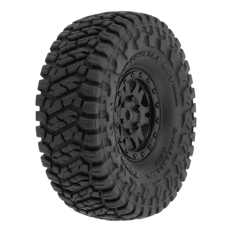 PRO-LINE: Toyo Open Country R/T Trail 1.0" Tires Mounted on Mini Impulse Black Internal Bead-Loc 7mm Hex Wheels (4) for SCX24 Front or Rear