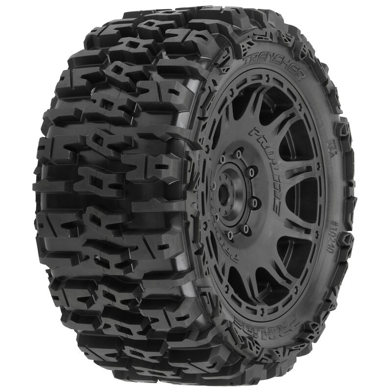 PRO-LINE: Trencher 5.7” Tires Mounted on Raid Black 8x48 Removable 24mm Hex Wheels (2) for X-MAXX, KRATON 8S & Other Large Vehicles Front or Rear