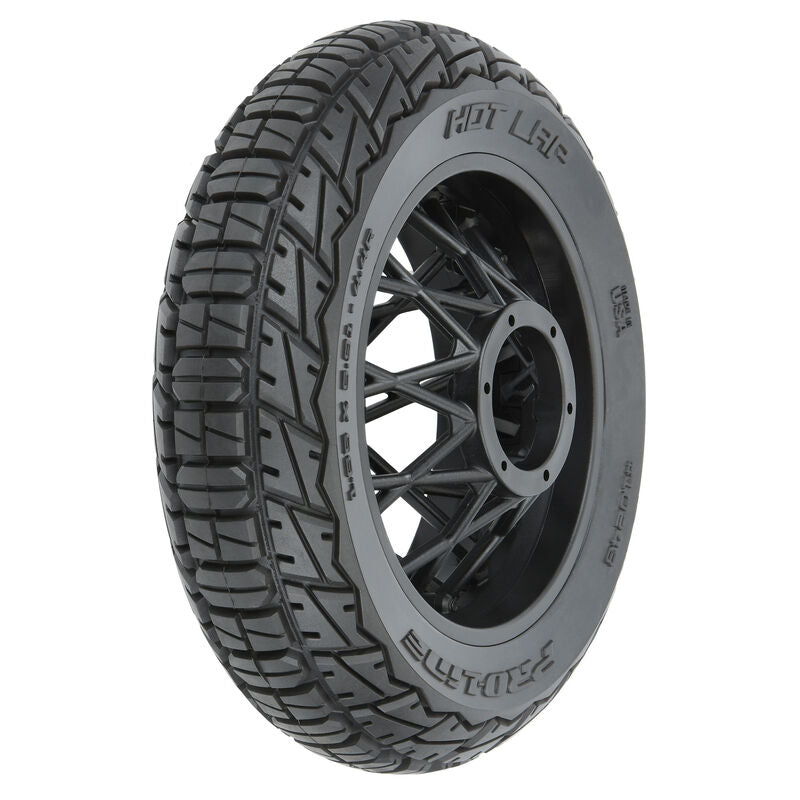 PRO-LINE: Hot Lap S3 Motorcycle Rear Tire Mounted on Black Supermoto Wheel for Promoto-MX Rear